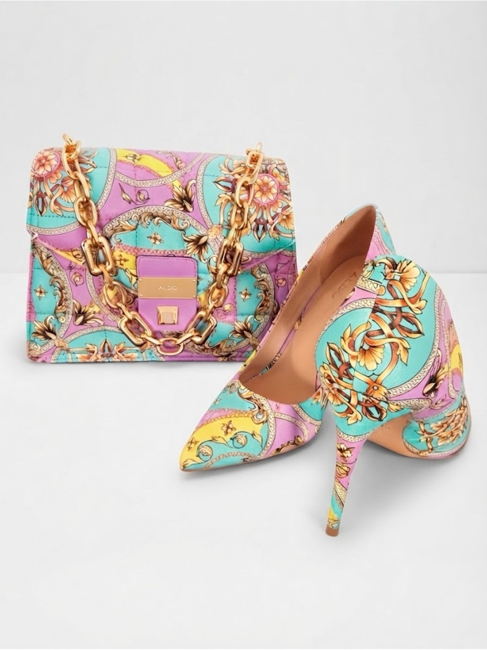 ALDO Pastel Baroque Printed Pointed-Toe Pumps & Purse Set
